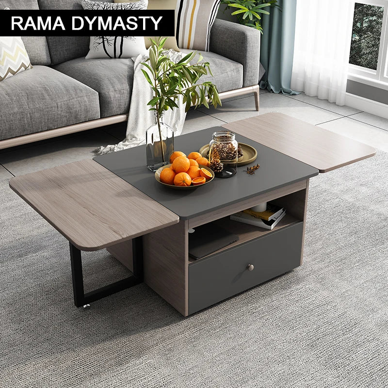 Foldable Tea Table with Storage | Multi-functional Coffee Table & Stool Set