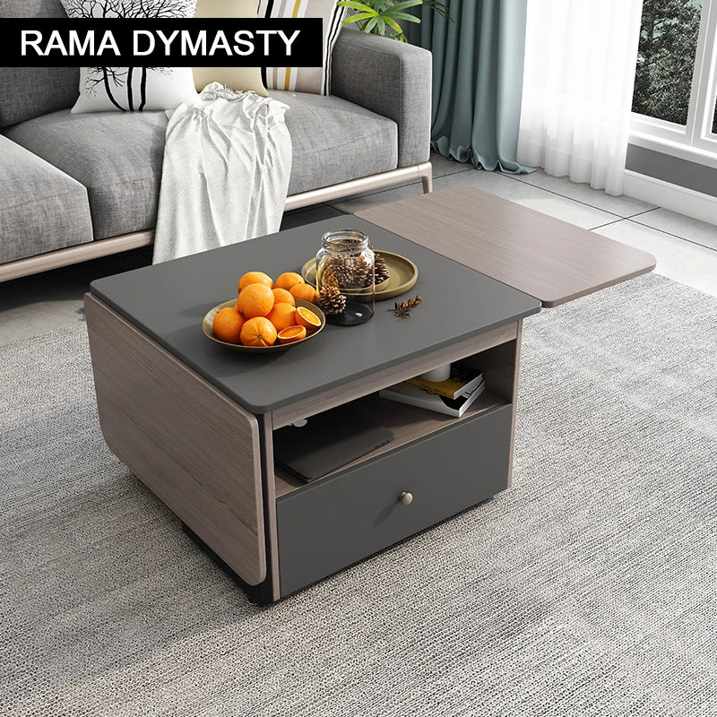 Foldable Tea Table with Storage | Multi-functional Coffee Table & Stool Set