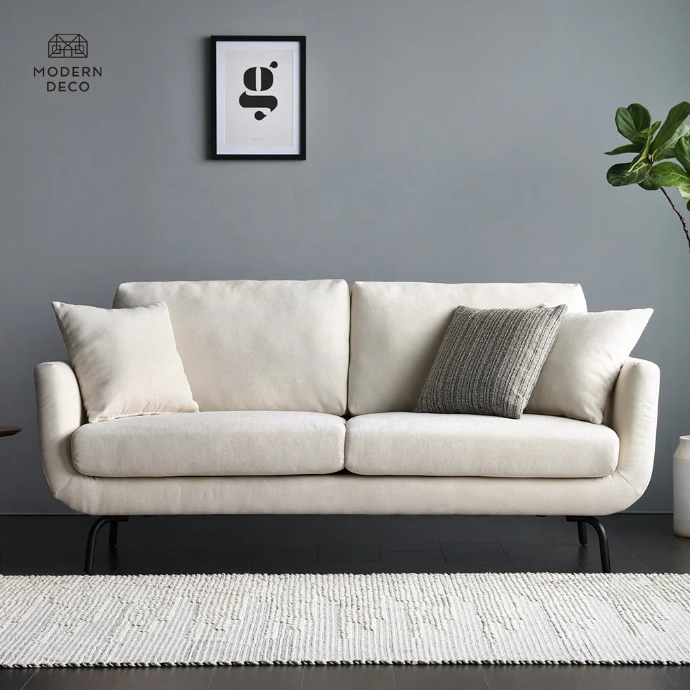 Modern Nordic 2-Seater Fabric Sofa | Scandinavian Upholstered Living Room Couch