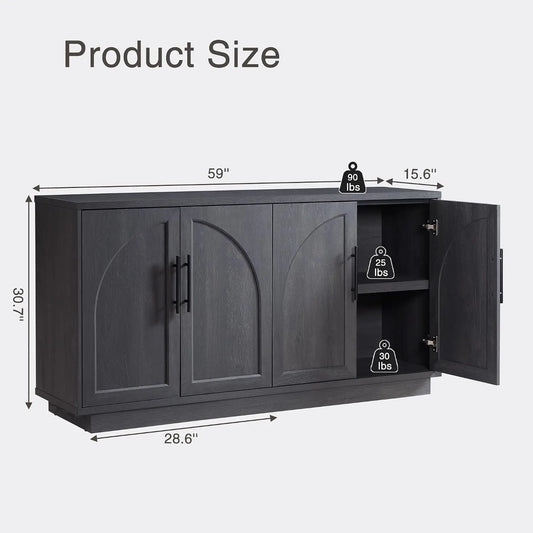 59" Arched Sideboard Cabinet with Storage | Modern Buffet & TV Console