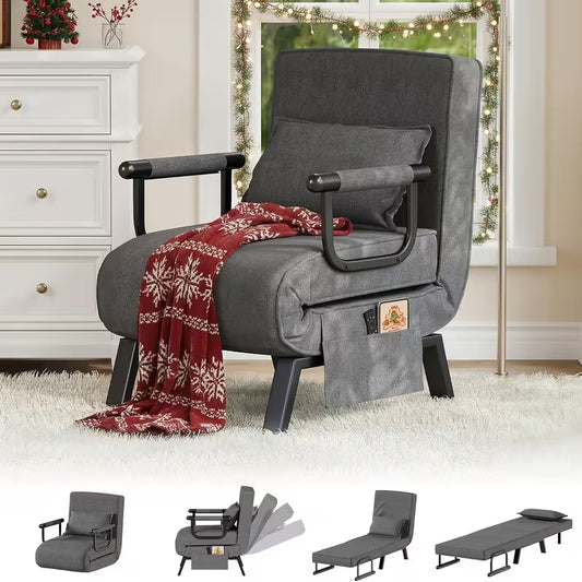Folding Chair Bed – 5-Position Recliner with Side Pockets & Pillow