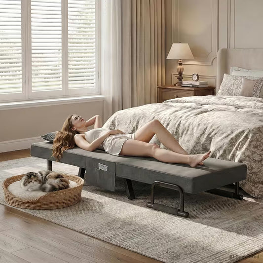 Folding Chair Bed – 5-Position Recliner with Side Pockets & Pillow