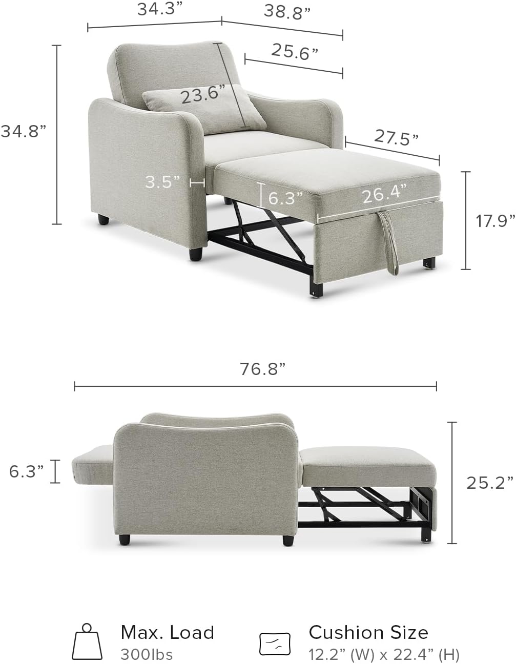 4-in-1 Convertible Sleeper Chair | Pull-Out Sofa Bed with Adjustable Backrest