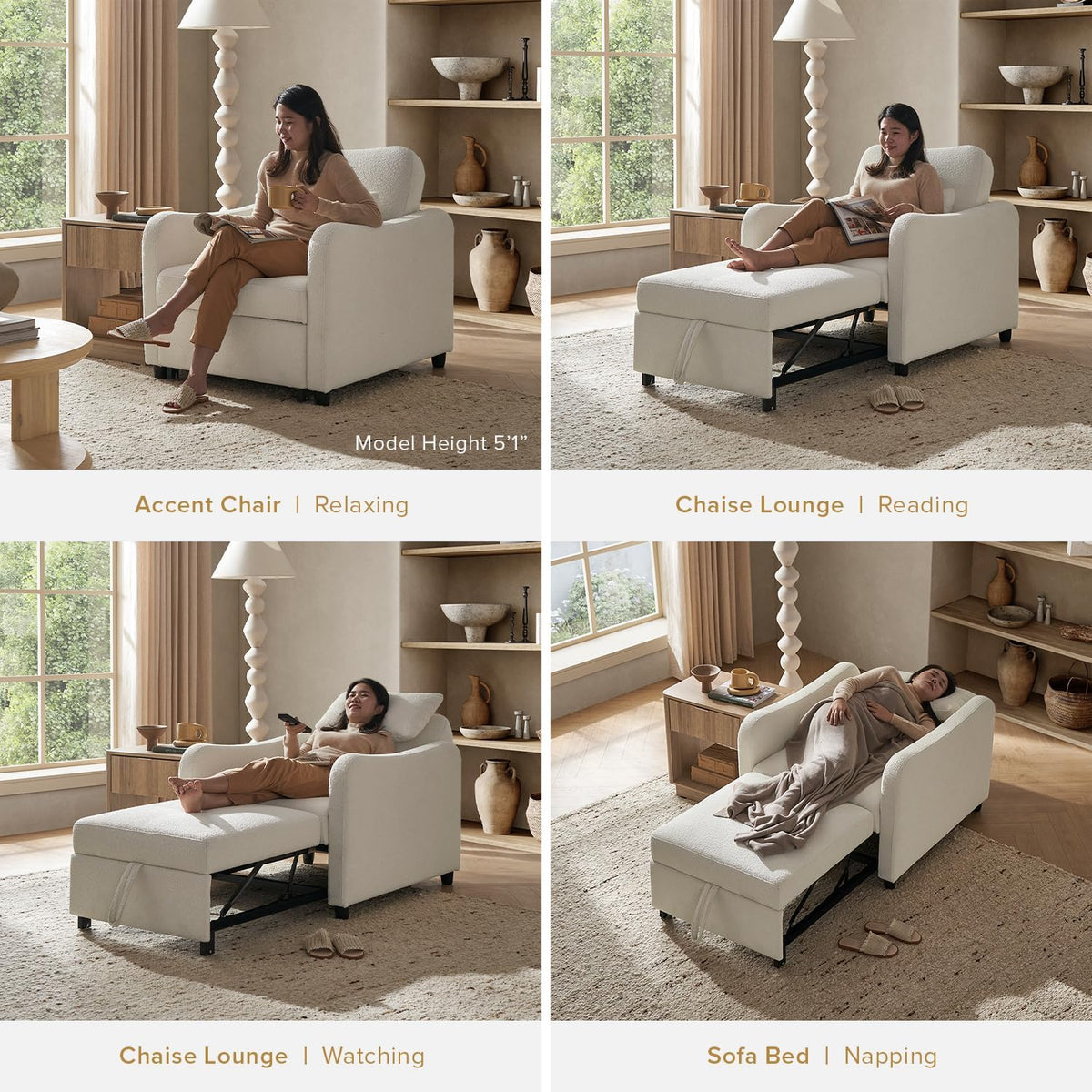 4-in-1 Convertible Sleeper Chair | Pull-Out Sofa Bed with Adjustable Backrest