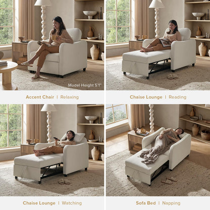 4-in-1 Convertible Sleeper Chair | Pull-Out Sofa Bed with Adjustable Backrest