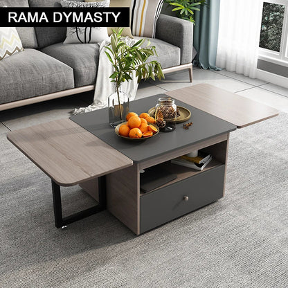 Foldable Tea Table with Storage | Multi-functional Coffee Table & Stool Set