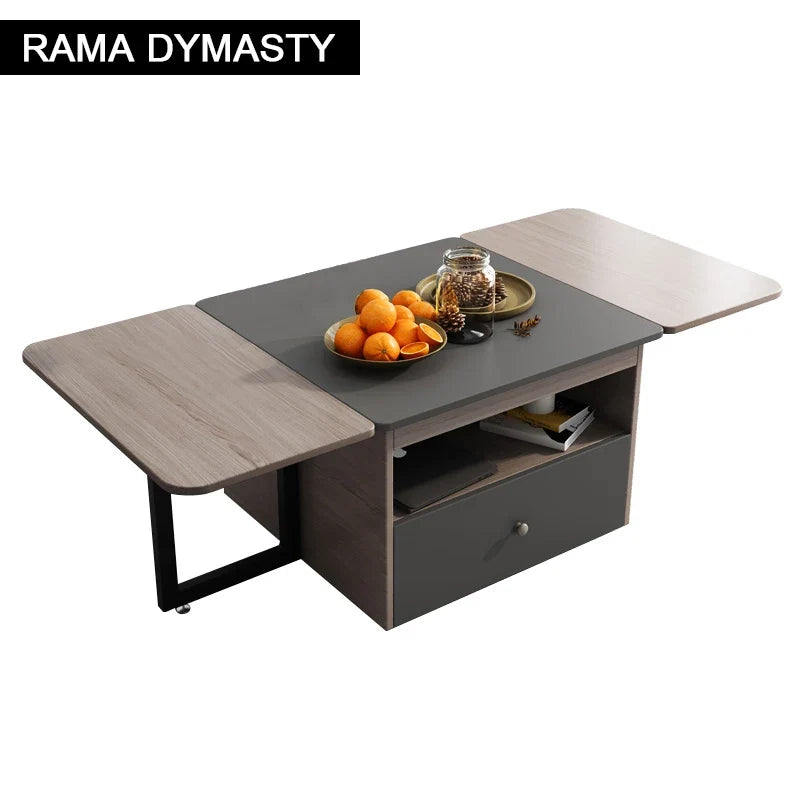 Foldable Tea Table with Storage | Multi-functional Coffee Table & Stool Set