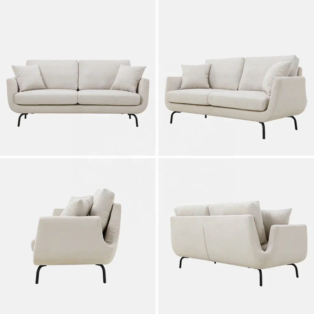 Modern Nordic 2-Seater Fabric Sofa | Scandinavian Upholstered Living Room Couch