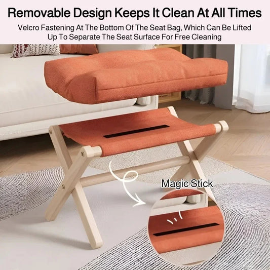 Wooden Foldable Footstool with Plush Cushion | Living Room & Entryway Ottoman