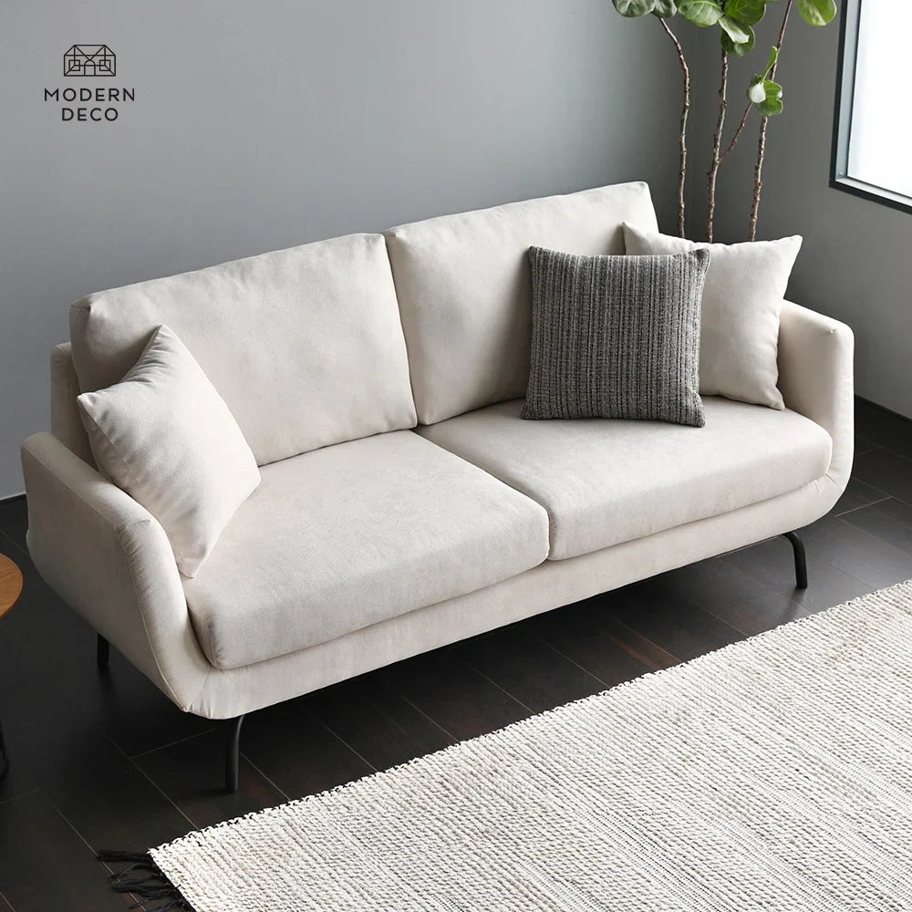 Modern Nordic 2-Seater Fabric Sofa | Scandinavian Upholstered Living Room Couch
