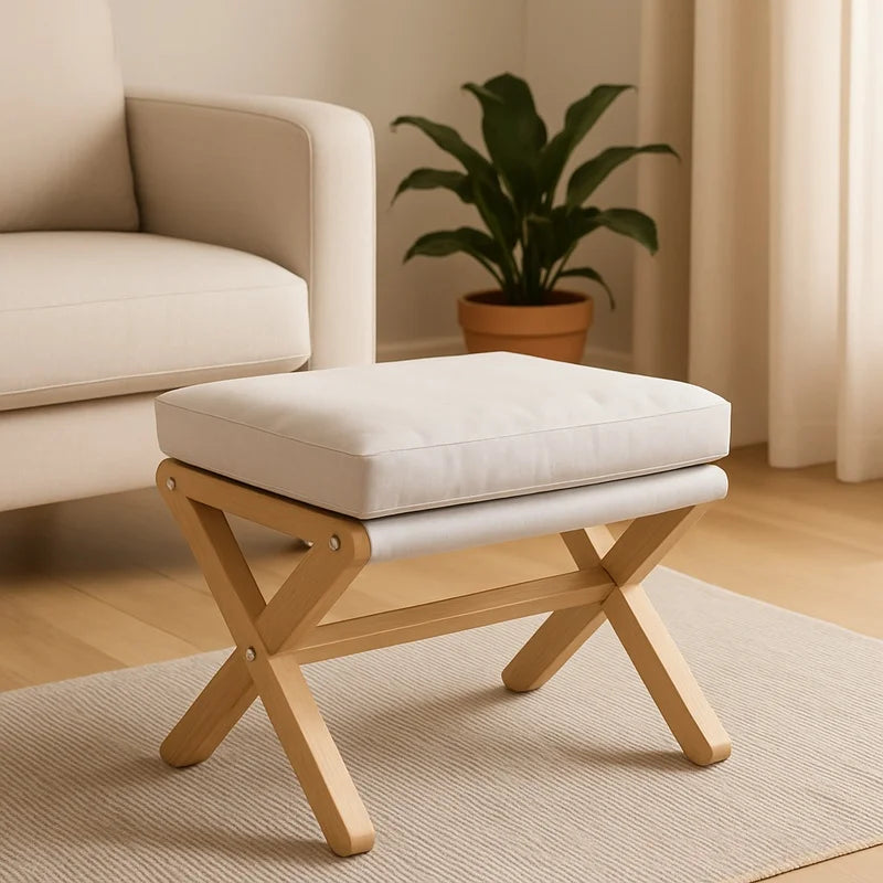 Wooden Foldable Footstool with Plush Cushion | Living Room & Entryway Ottoman