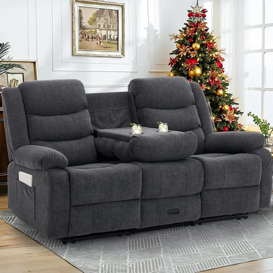 3-Seater Recliner Sofa with Console, Cup Holders & Charging Station