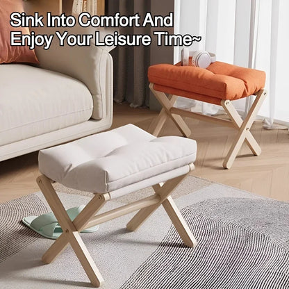 Wooden Foldable Footstool with Plush Cushion | Living Room & Entryway Ottoman
